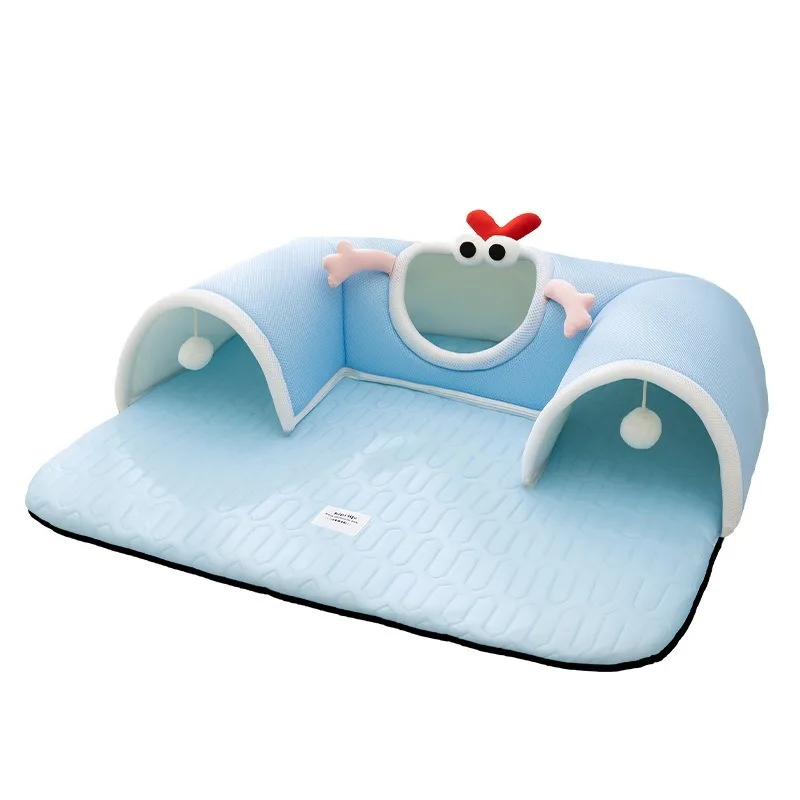 

Cat Tunnel Bed Summer Cooling Hide and Seek Mat Breathable Sleep Nest with Tunnel Kittens Interactive Toy Pet House Furniture