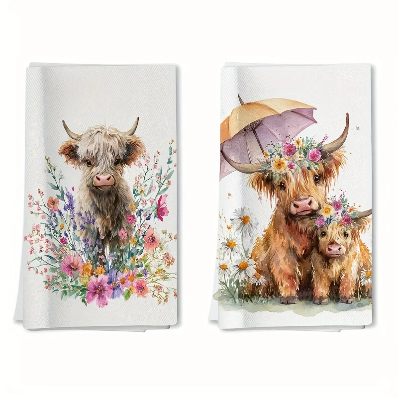 2 Stück, niedliche Blumen-Küchentücher, 40 cm x 60 cm Handtuch-Set, super saugfähiges weiches Reinigungstuch, Koch- und Back-Geschirrtuch, Handtuch, Reinigungstuch, Geschirrspültuch, Küchendekoration, Wohnzimmerdekoration, Küchenutensilien, Essentials, Home Essentials