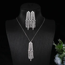 Luxury Irregular Necklace Earrings Full Pave Cubic  Zirconia Engagement Party Drop Jewelry Set For Dubai Women  E6436
