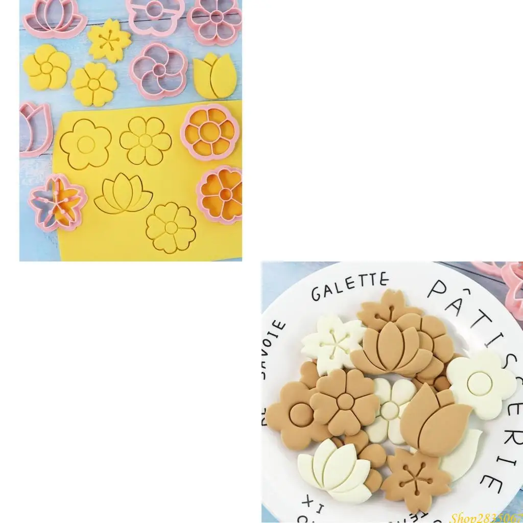 

8pcs Flower Shaped Cookie Mould Biscuit Fondant Embosser Stamp for Wedding Party Plastic Cake Decorating Baking Supplies 831F