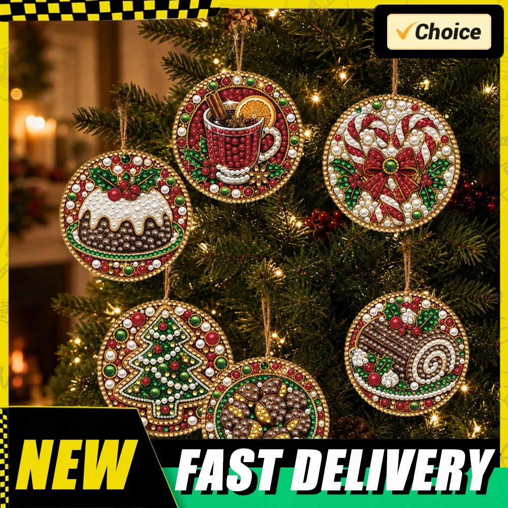 Art And Craft Xmas Tree - 6pcs Wooden Christmas Ornaments DIY Pearl