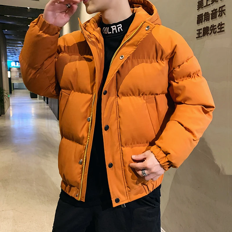 Casual 2024 Autumn Winter Men\'s Hooded Bread Cotton-Padded Jackets Outwear Solid Color Thick Parkas Windproof Warm Top Down Coat