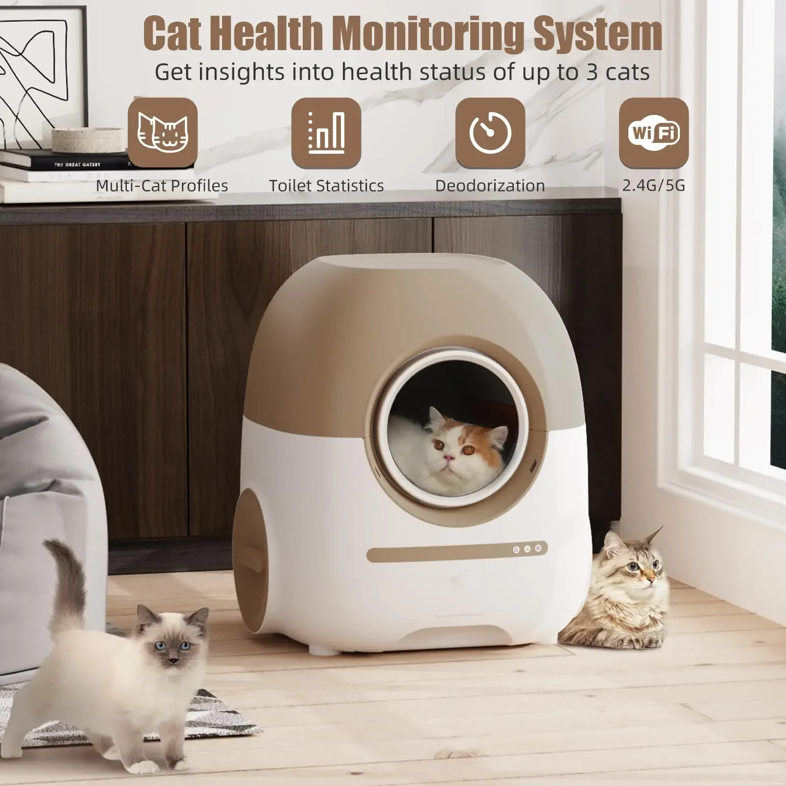 Wifi App Control Self Cleaning Automatic Cat Litter Box 80l Negative Ion Deodorization Smart Cat Toilet