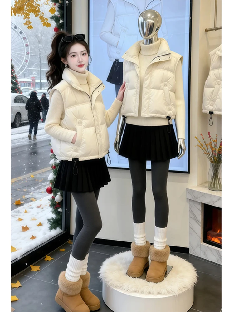 

Свободный утепленный жилет с высокой талией в корейском стиле для женщин, осенне-зимняя новинка, с воротником-стойкой, укороченный жакет-пальто