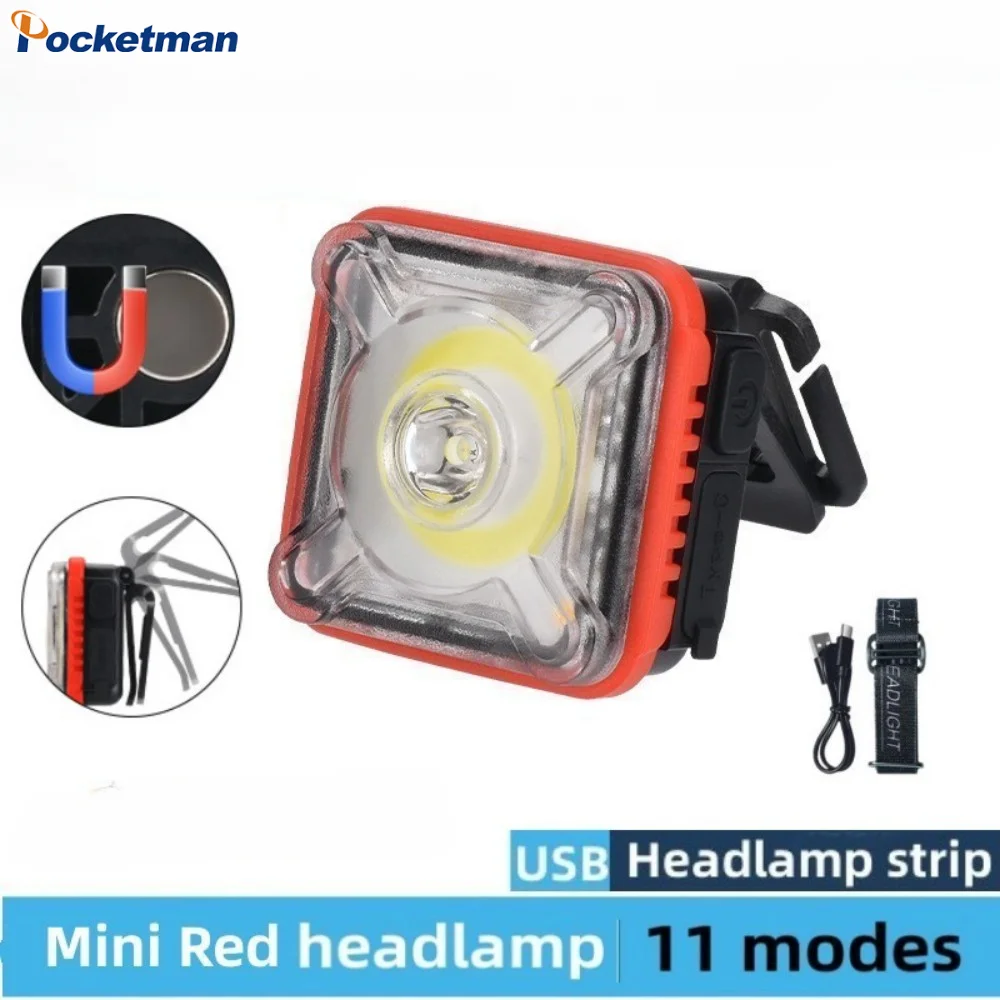 

Multifunctional COB Headlamp Cap Clip Light Mini USB Rechargeable Headlight Camping Tent Light Work Light with Magnet Lantern