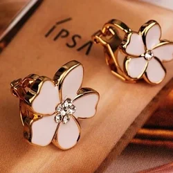 Orecchini a Clip smaltati a forma di fiore in stile coreano senza Piercing per la festa delle ragazze simpatici gioielli con Clip per l'orecchio senza foro