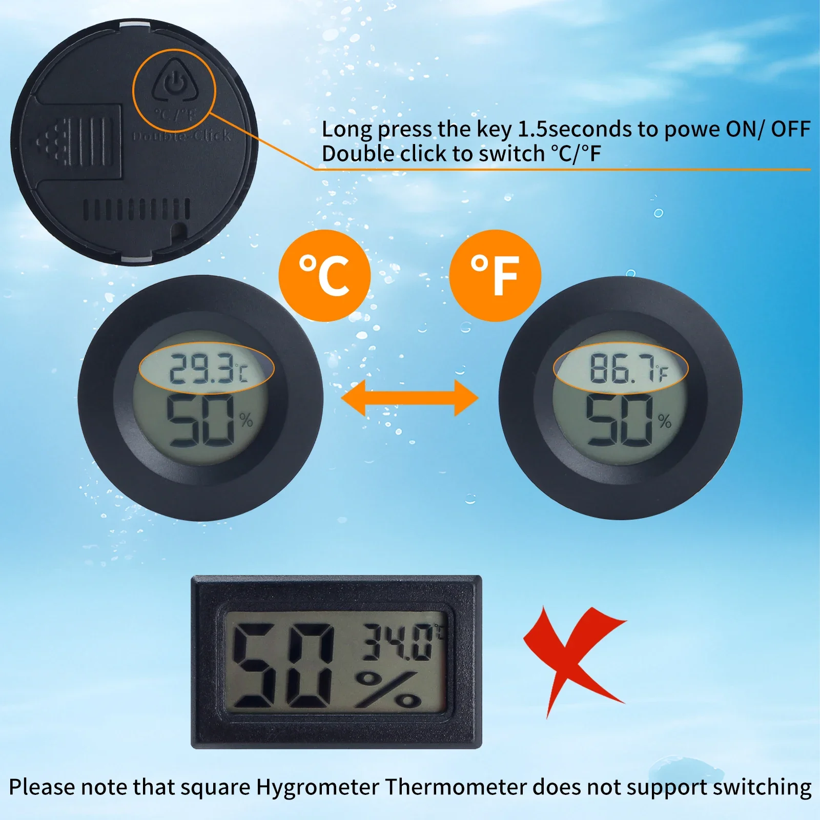 

Mini Embedded Digital Temperature And Humidity Meters Square /Round Indoor Temperature Measurement For 3d Printer