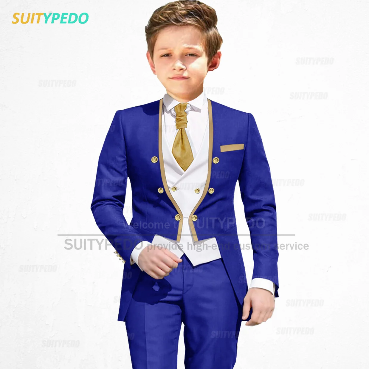 Fashion Boys Suit Sets Wedding Party Flower Kids Blazer Vest Pants 3 Pieces School Banquet Tailor-made Slim Fit Formal Tuxedos