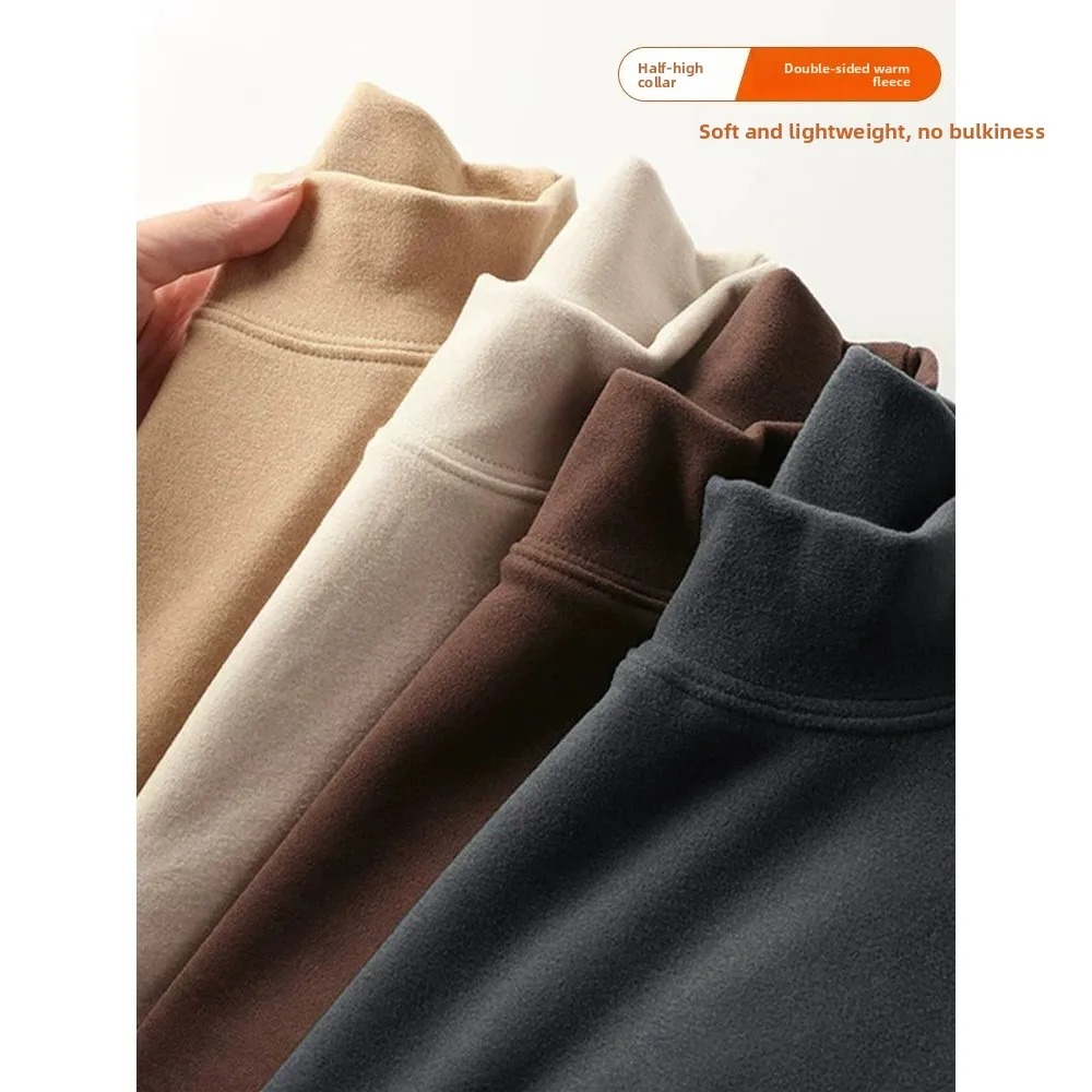 Men's Long Sleeve Fleece Lined Half High Neck Thermal Regulation Warm Base Layer T-Shirt Casual Style Polyester Fiber Thickened