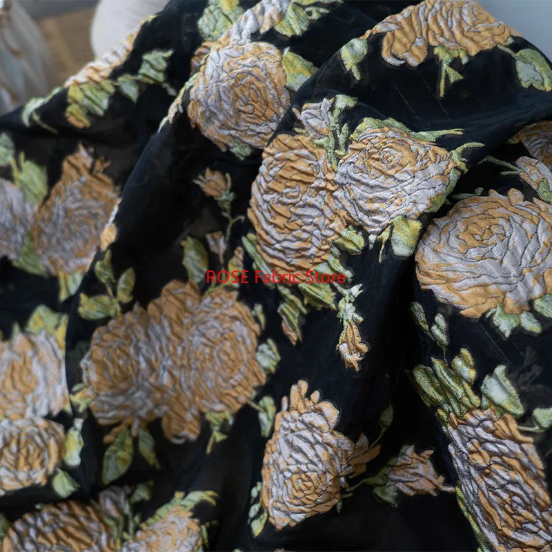 1 Meter Light Thin Relief Flower Jacquard Fabric Micro Transparent Dress Fluffy Skirt Diy Sewing Fabric