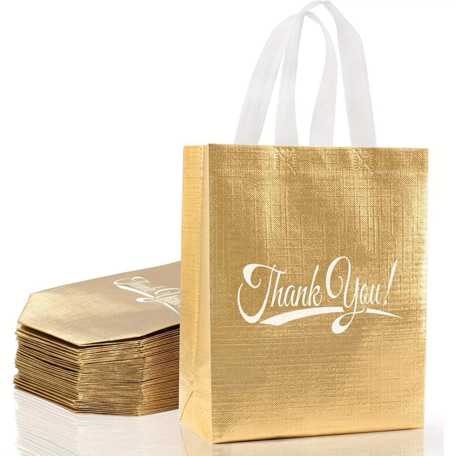 24/48 Pcs Non-Woven Reusable Folding Gift Bags with Handles, 10x8x4 Inches for Business, Wedding, Holiday, Graduation Gifts