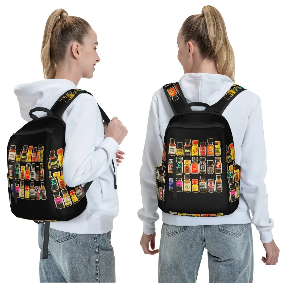 Poppers Bottles Gay Rush Jungle Juice Amyl Inhaler Backpack Daypack Large Capacity Kids BookBag School Bag Shoulder Bags