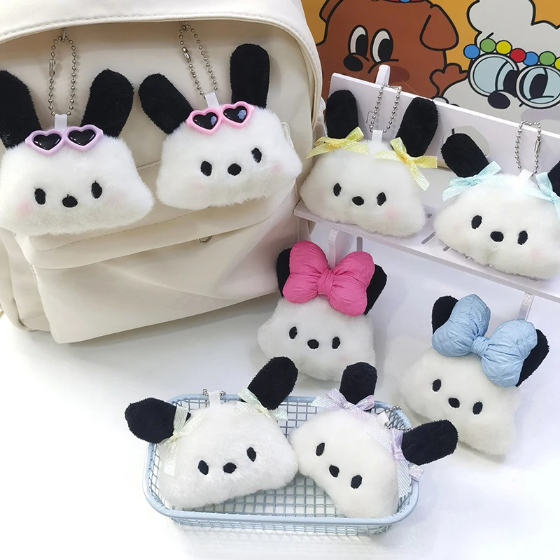 Pochacco Puppy Stuffed Doll, Bowknot Pochacco Plush Keychain, Pingente de desenhos animados, Chaveiro do carro, Decoração Mochila, Presente