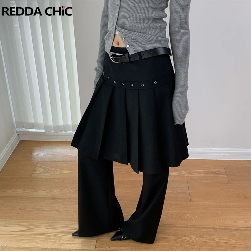 

Брюки-кюлоты ReddaChic черные, однотонные, с низкой посадкой, плиссированная юбка, зауженные брюки, повседневная женская одежда для работы