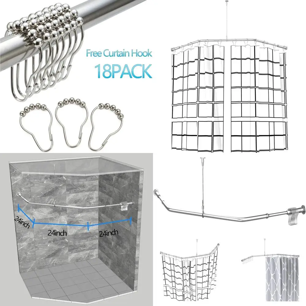 

Stainless Steel Corner Shower Curtain Rod with Ceiling Support, 24 x 24 x 24 for Bathroom and Private Spaces