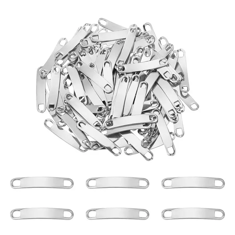 FLYY-100 Stück Stanzbare Blanko-Anhänger 34mm Edelstahl Verbindungsstück Metall Blanko-Charm Gebogener Anhänger Gravierbarer Blanko-Anhänger – Detail 1