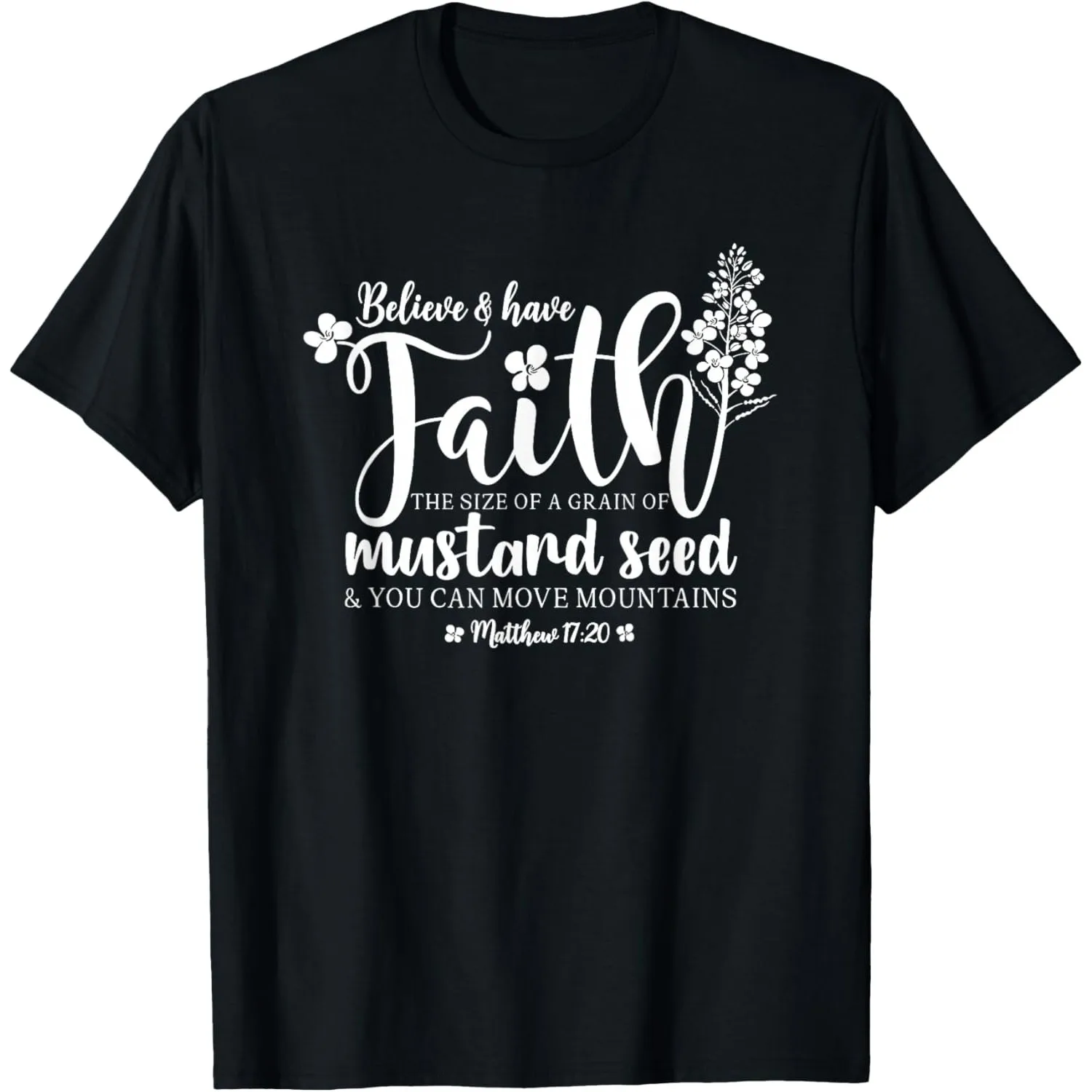 

Faith Mustard Seed Graphic Tee Men Religious Bible Verse Cotton T-Shirt