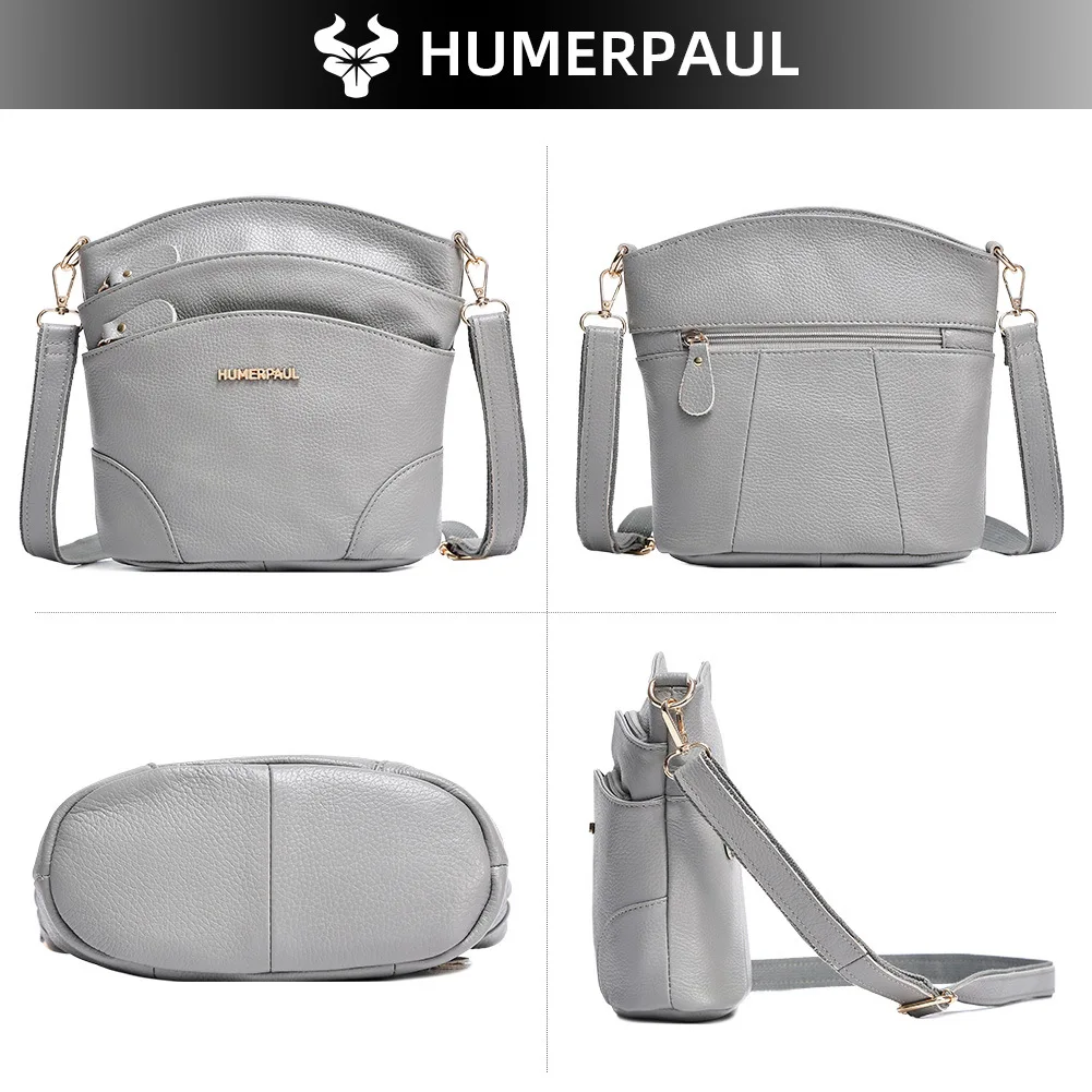 

Genuine leather women's single-shoulder bag, large-capacity multi-pocket bucket bag, commuter crossbody bag