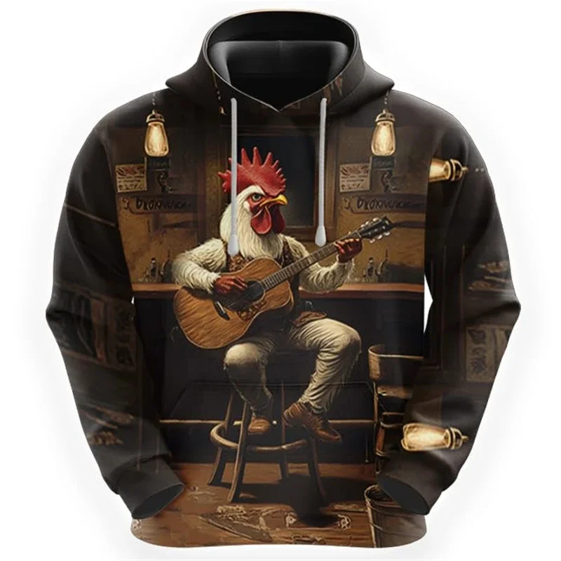 Funny Chicken Graphic Sweatshirts Casual Boy Pullovers Cartoon Rooster Hoodies For Men Clothes Hilarious Animal Hoodie Kids Tops