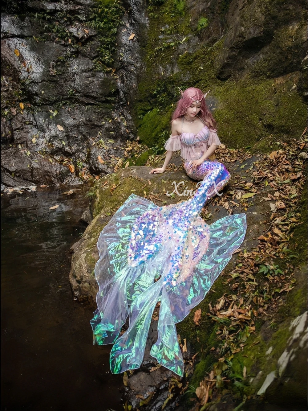 Big Mermaid Tail With Sparkle Shiny Sequins Scales For Swimming Aquarium Show Cosplay Photo Shooting Beauty Women No Monofin