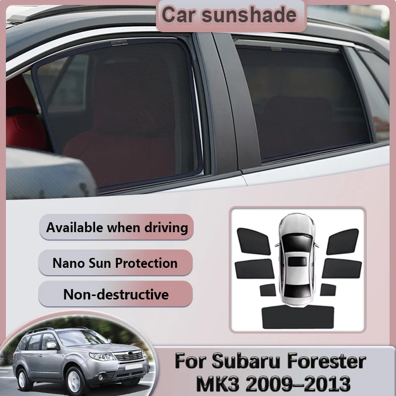 Car Mesh Sunshades For Subaru Forester SH MK3 2009–2013 Sun Visor Windshield Shades Heat Insulation Privacy Curtains Accessories