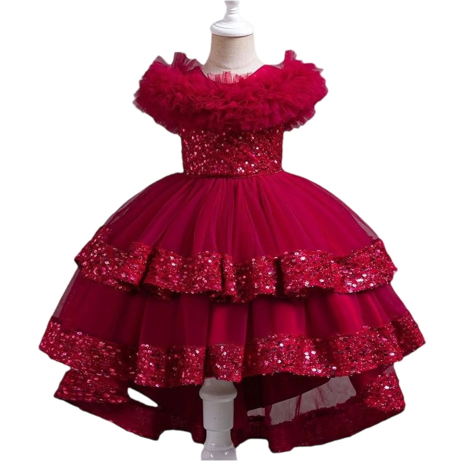 

Elegant Sequin Party Baby Girl Dress Toddler Lace 1st Birthday Tailing Princess Prom Gown Wedding Bridesmaid Kid Evening Dresses