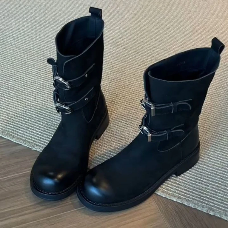 

British Style Ankle Boots New Autumn Retro Belted High-Cut Knight Boots Fashionable Versatile Polyurethane Insole Fashion Boots