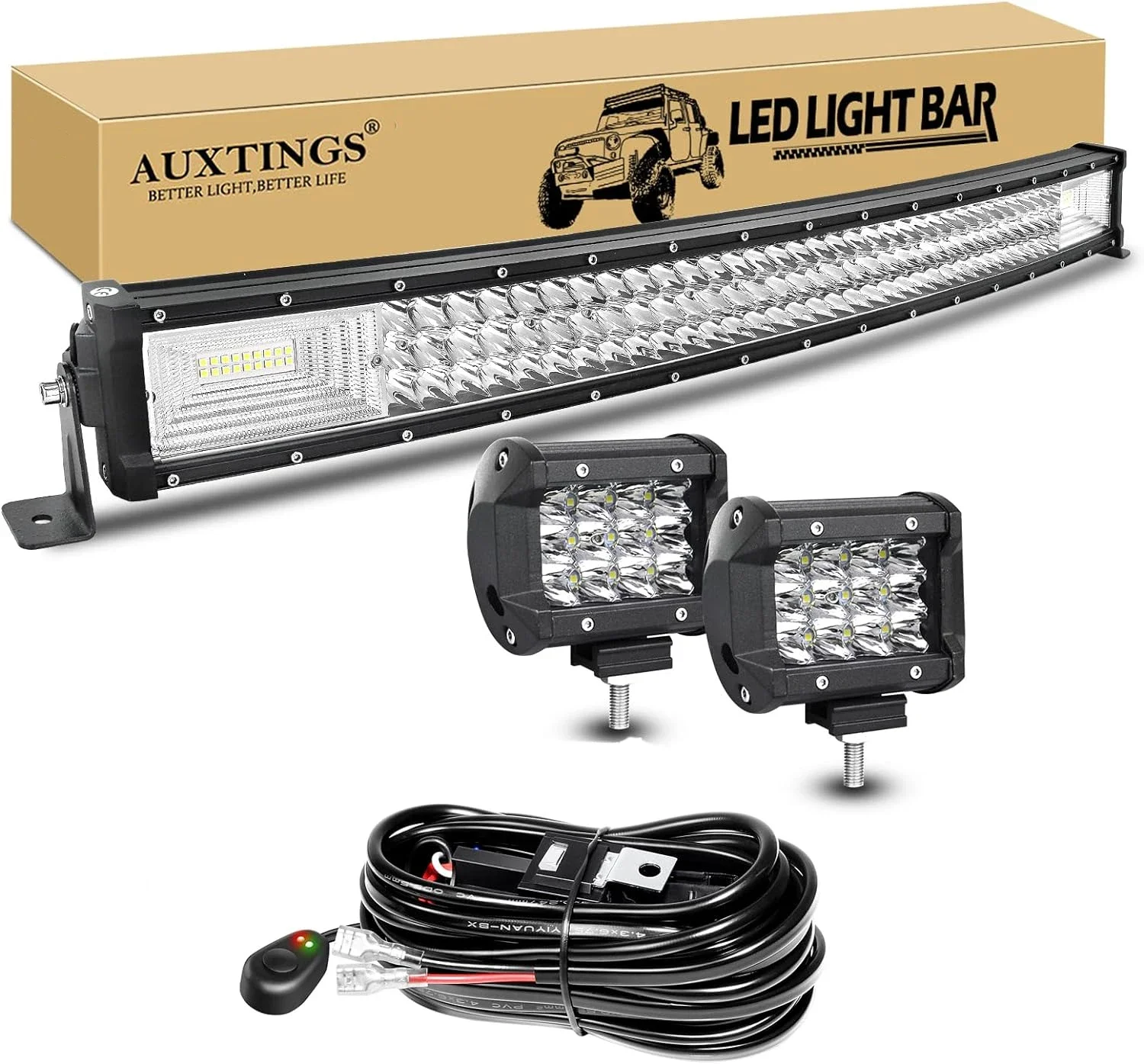 7D 22 - 52in Curved 270W-675W Off Road LED Light Bar with 2x36W Work Light Wire Kit 12V 24V Led Bar for Car Jeep Truck 4x4 Boat image 3