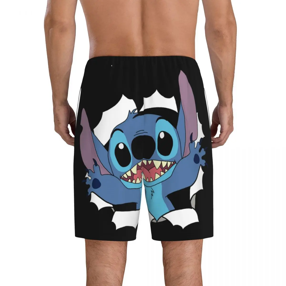 Niestandardowe spodenki od piżamy Cartoon Stitch Męskie spodenki do spania Stretch Sleepwear Pjs z kieszeniami