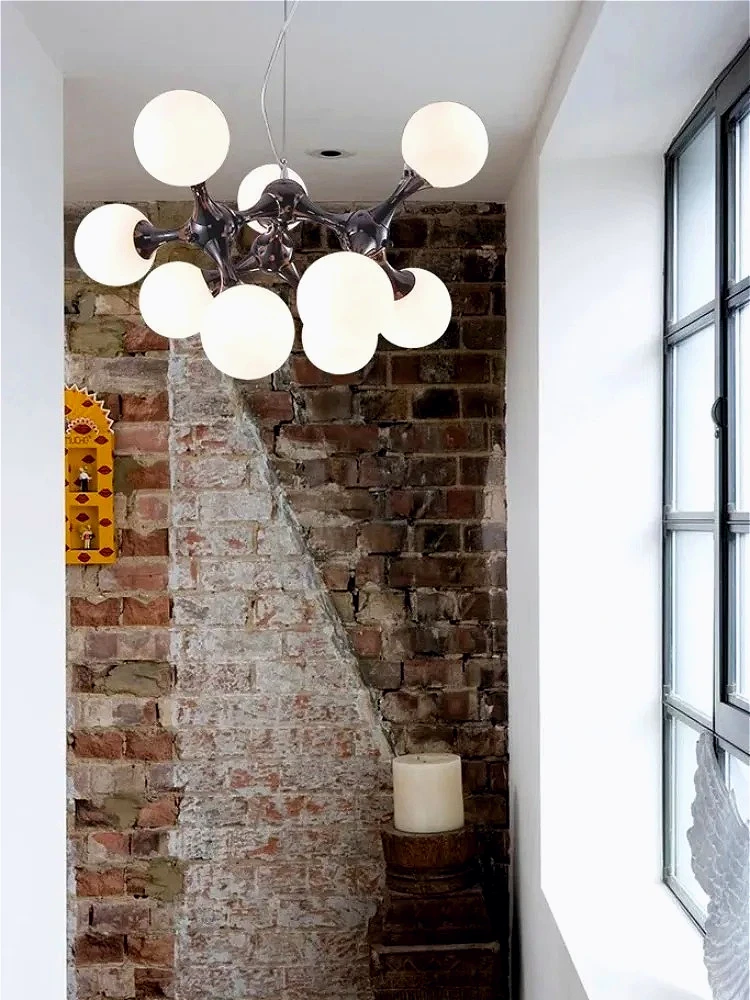 DNA moleculaire kroonluchter, moderne melkachtige glazen bollen hanglamp voor lobby slaapkamer eetkamer, creatieve decorverlichtingsarmatuur - afbeelding 2