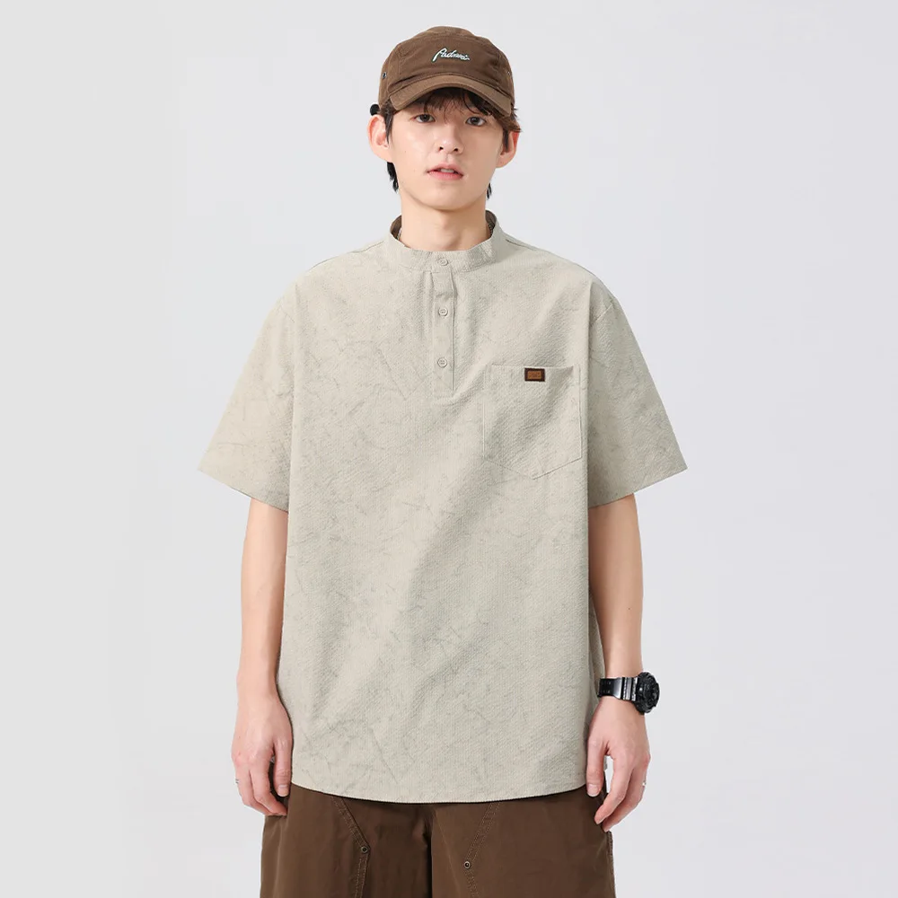 Henry Collar Tshirt Men's Summer Streetwear Fashion Loose Casual Stand Collar Short Sleeve T-shirt Quick Dry T Shirts