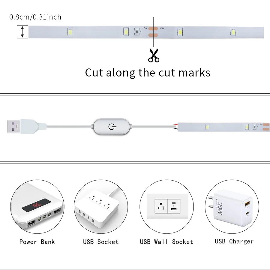 1 COB LED Strip with USB Interface, Touch Control Night Light, Dimmable, Suitable for Home, Kitchen, Bathroom, Bedroom, Christma