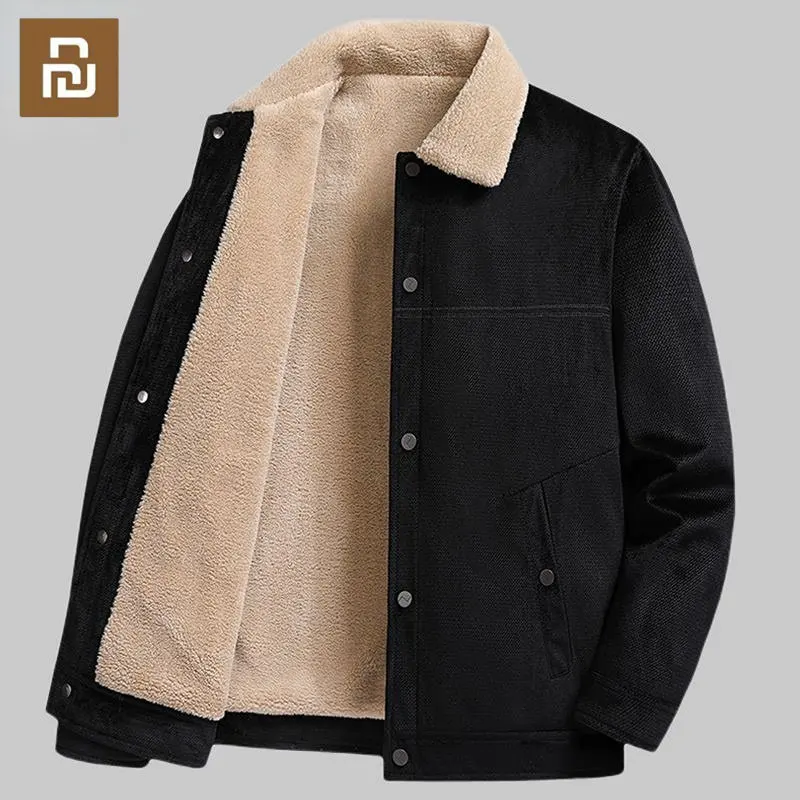 Youpin Romon Winter Suede Jacket Thick Fleece Coat Men\'s Fashion Plush Lapel Casual Workwear Jackets 2023 New Male Warm Coat 3XL