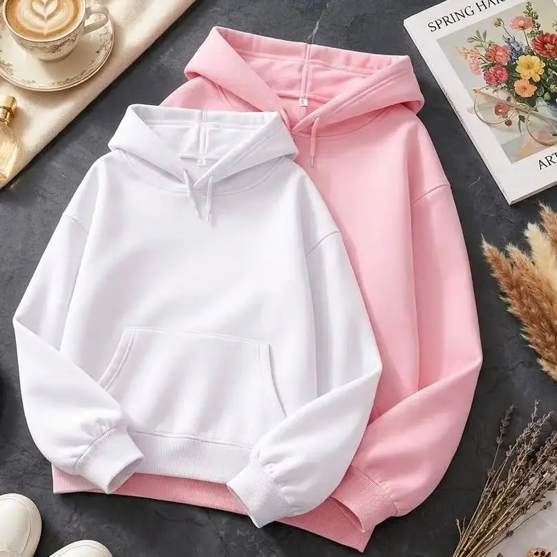 

Мужская и женская толстовка оверсайз 2026: однотонный свитшот, повседневный свободный пуловер в стиле Харадзюку, уличная одежда для осени и зимы