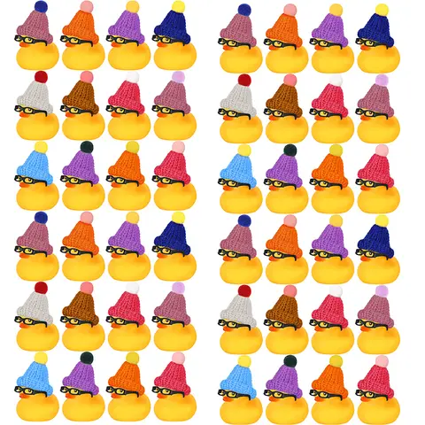 10-100 szt. Mini Gumowe Kaczuszki z Okularami Przeciwsłonecznymi i Kapeluszami, Gumowe Kaczuszki na Wyprawę na Syrenę, Hurtowe Zabawki do Wanny na Upominki na Przyjęcia