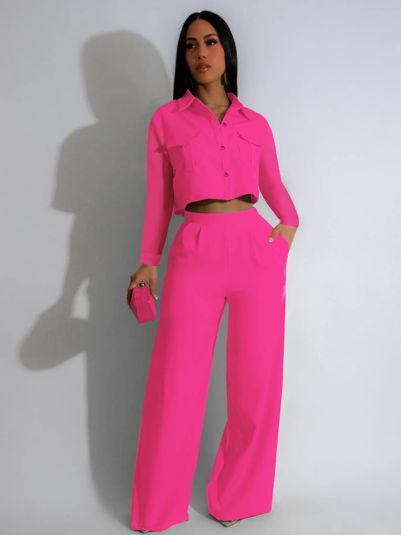 Tw584 European and American Clothing Autumn Fashion Lapel Long-Sleeved High-Waisted Wide-Leg Pants Work Clothing Elegant Suit Cross-Border Supply