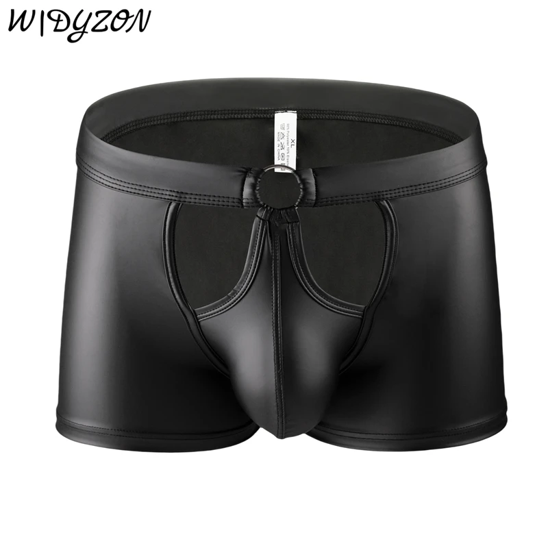

Men's Boxers Panties Man Faux Leather Boxershorts Men Iron Ring Panties Sexy Gay Underwear Men Hombre Boxers Lingerie Club Wear