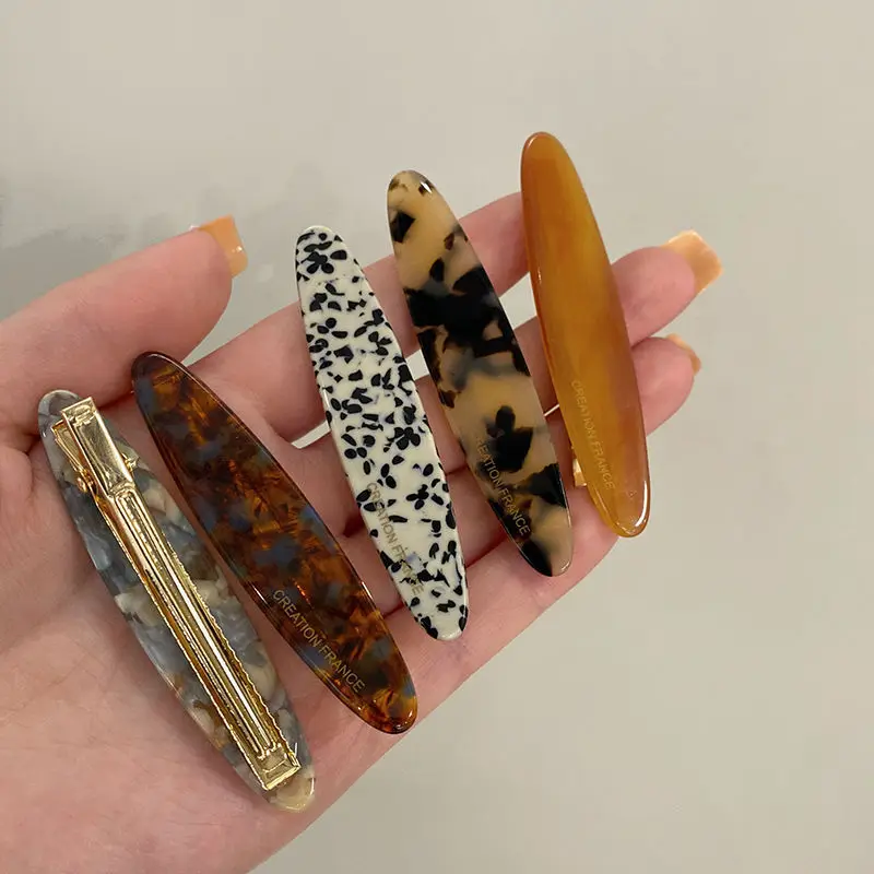 2-pack Simple Hair Clips for Women, Acetate Tortoise Shell Colored Side Clips, Oval Duckbill Clips for Women Hair Accessories