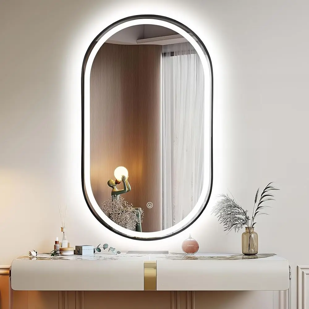

Oval LED Bathroom Mirror, 40"x24" Lighted Wall Mounted Vanity Mirror with Metal e, Anti-og IP66 Waterproo Smart Mirror, Memory u