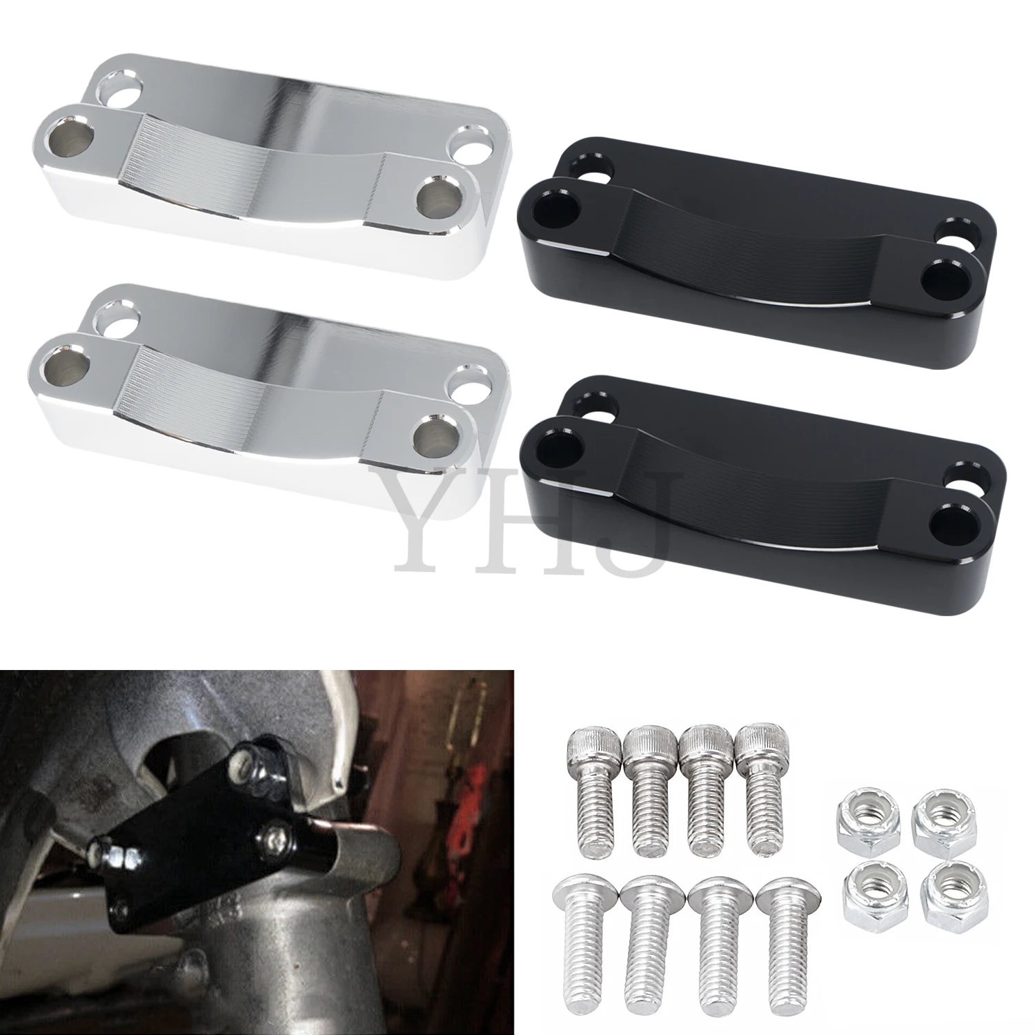 

For Harley Touring Road King Electra Glide FLHR FLHT 2003-2013 Black/Chrome Front Fender Relocator Spacer Adapter Mount Bracket