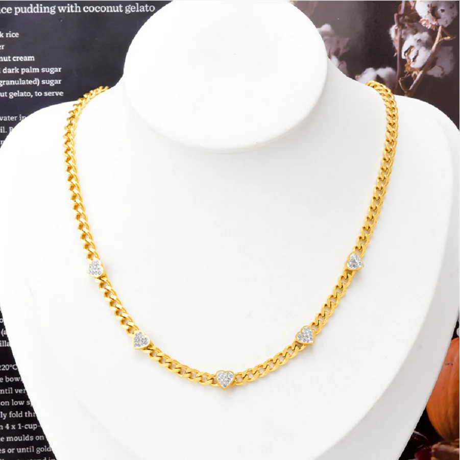 316L Stainless Steel New Fashion Upscale Jewelry Zircon Soldering Heart Charms Chain Choker Necklaces Pendant Bracelet For Women