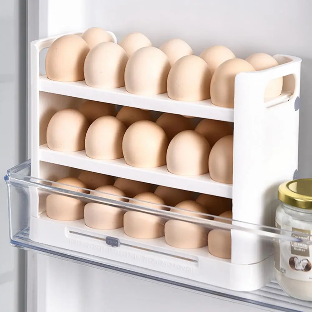 Egg Organizer Shelf Edge Large Capacity with Handle Save Space Burr Free Rotating Kitchen Storage Tray Kitchen Supplies