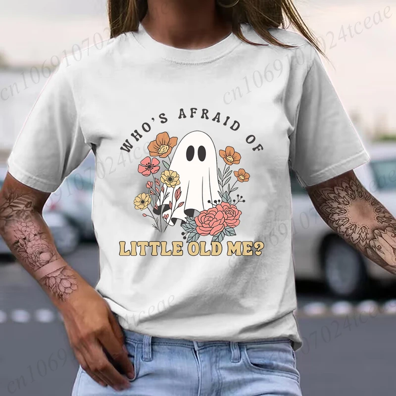 

Halloween Whos Afraid of Little Old Me Ghost Vintage T-Shirts Short Sleeved T-shirt Men/Women Boo Spooky Ghost New Fashion Tops