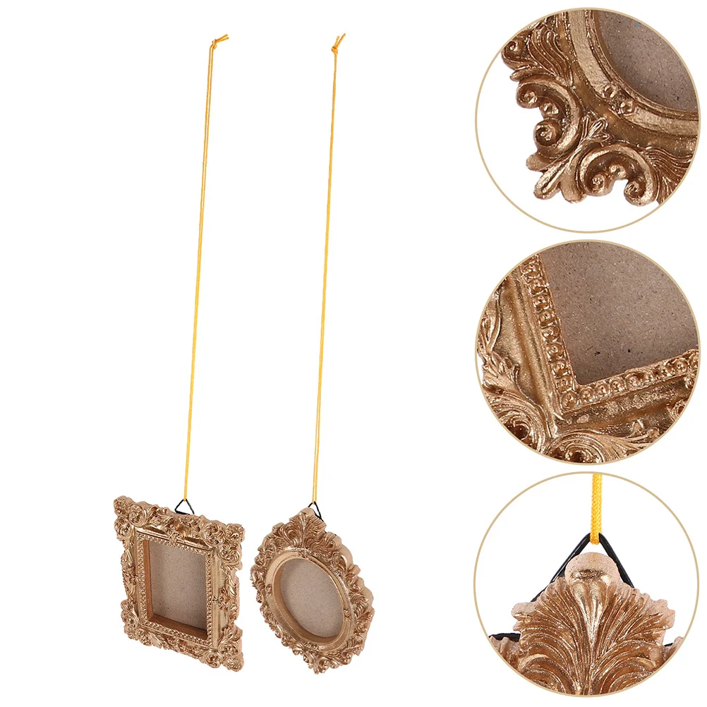 

4Pcs Mini Vintage Resin Picture Frames Small Oval Rectangle Photo Frames Hanging Wall Table Decor Mini Photo Frame