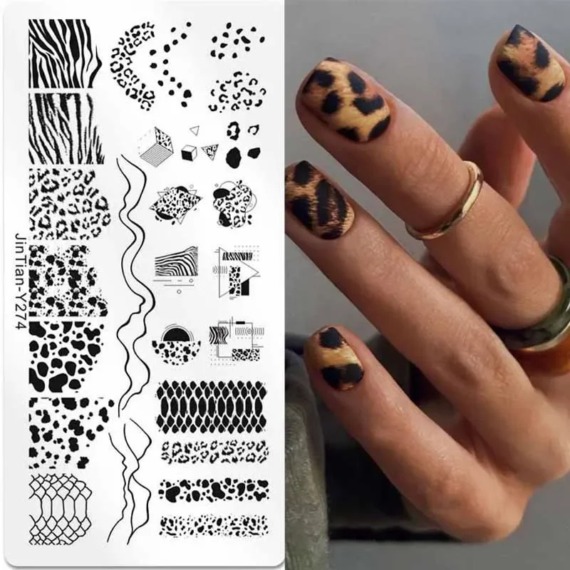 Leopard Print Leaves Flower Nail Art Stamping Plates Drawing Template Geometric Stripe Line Image Stencil Mold Printing Tools