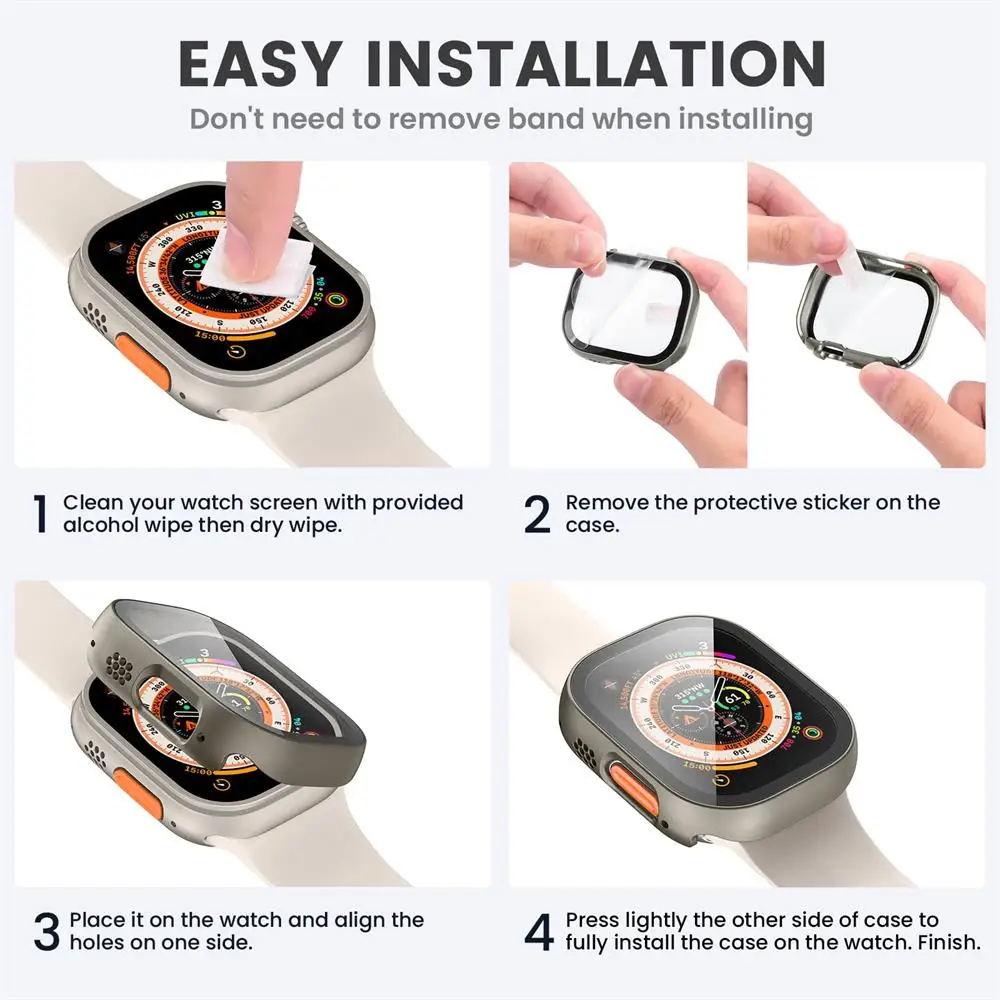 Proteggi schermo per Apple Watch Ultra 2 Custodia 49mm 45mm 41mm 44mm 40mm Copertura per PC Pellicola in vetro temperato serie iWatch 9 8 SE 7 6 5 4