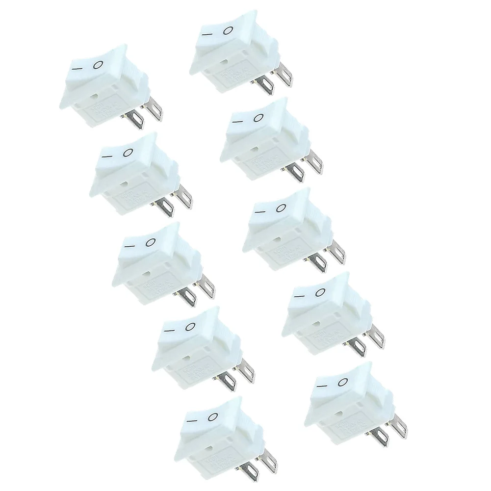 10pcs For Rocker Switch 2 Pin ON-OFF SPST 125VAC/6A 250VAC/3A White Boat Power Tool Accessories 6A At 125VAC And 3A At 250VAC