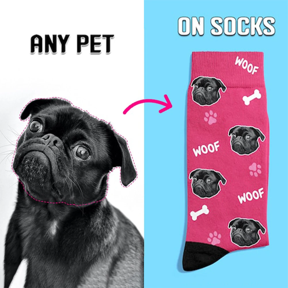

Come to the picture to customize interesting tube socks 3D print your pet dog photo face socks novelty anniversary gifts unisex