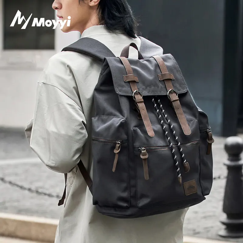 Sac à dos à rabat grand format MOYYI 27L pour hommes, avec cordon de serrage, plusieurs poches, compartiment pour ordinateur portable 17,3 pouces, sac de voyage pour la randonnée