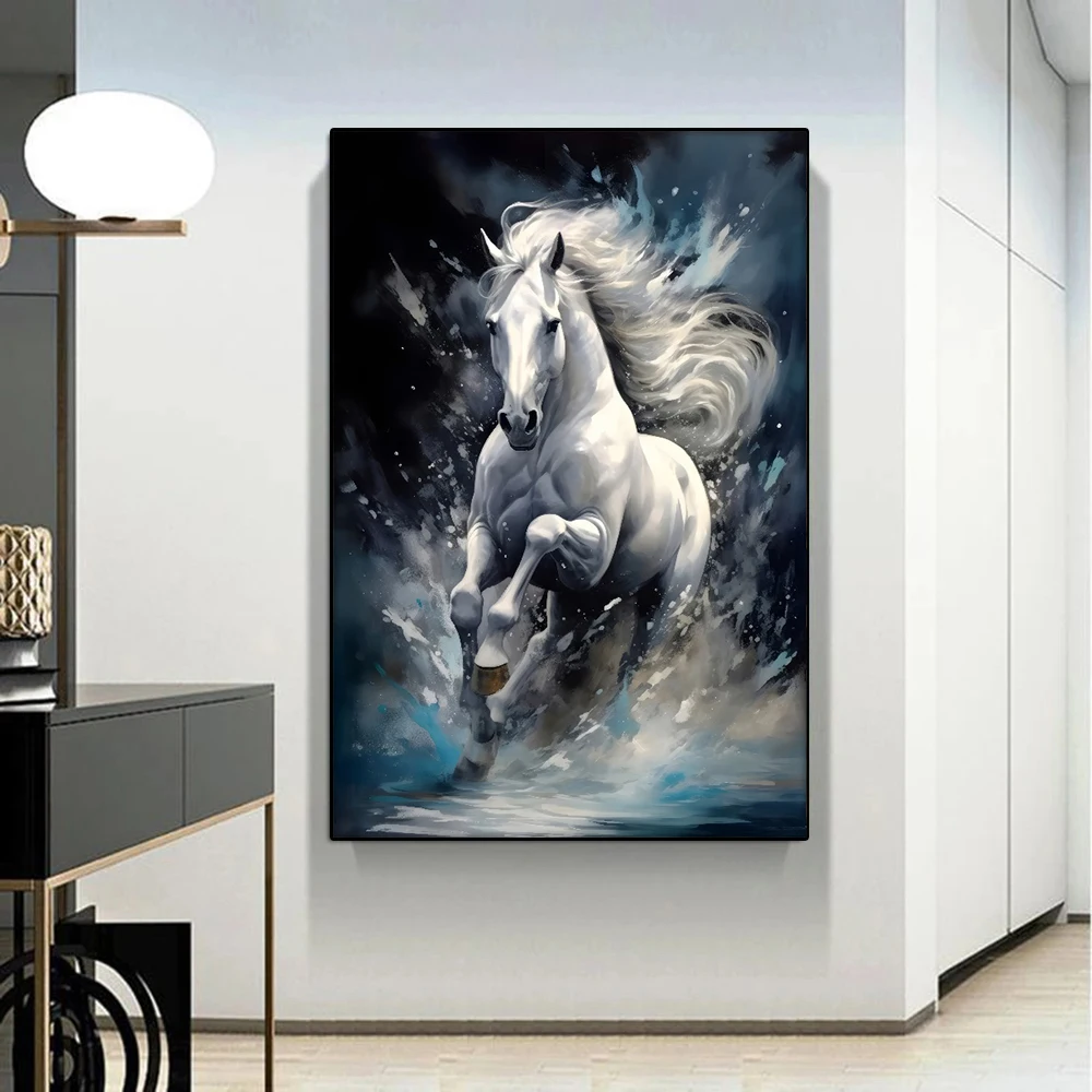 Modern Textured Running Horse Print Canvas Painting, Dynamic Horse Animal Poster Wall Art, For Living Room Study Decor, No Frame